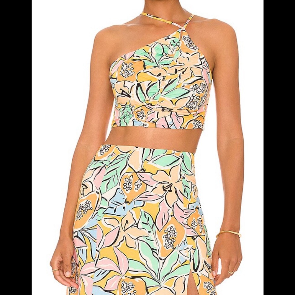 Floral Two-Piece Crop Top and Skirt Set - Pastel Multi